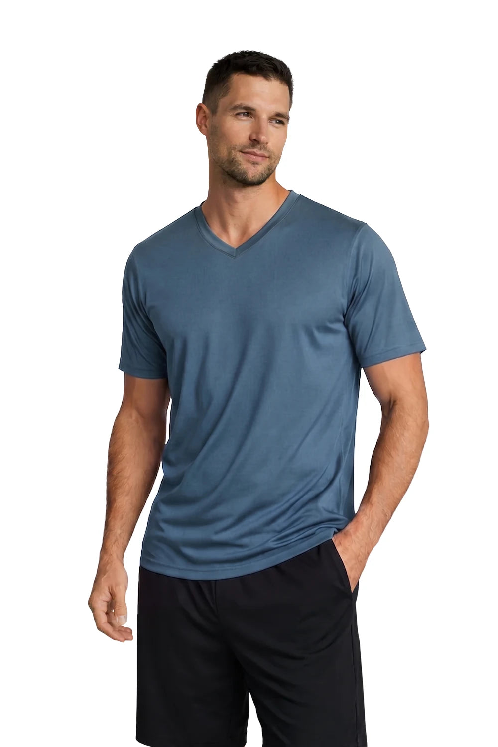 HOMME T-SHIRT COL-V GRIS BLEUTÉ