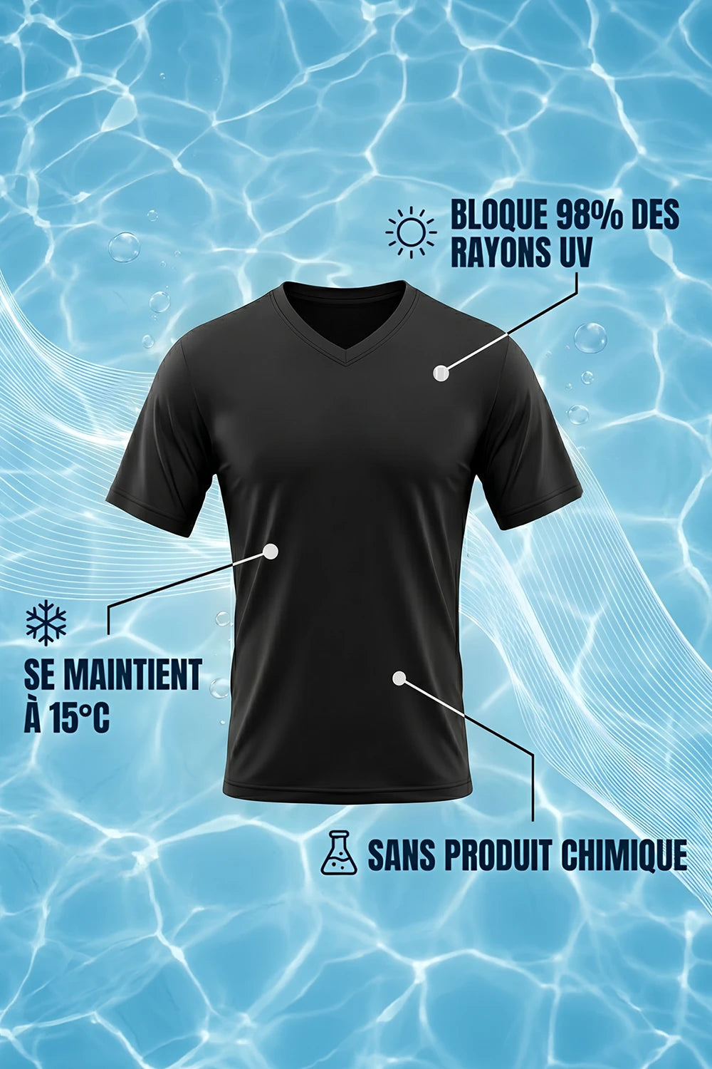 HOMME T-SHIRT COL-V NOIR