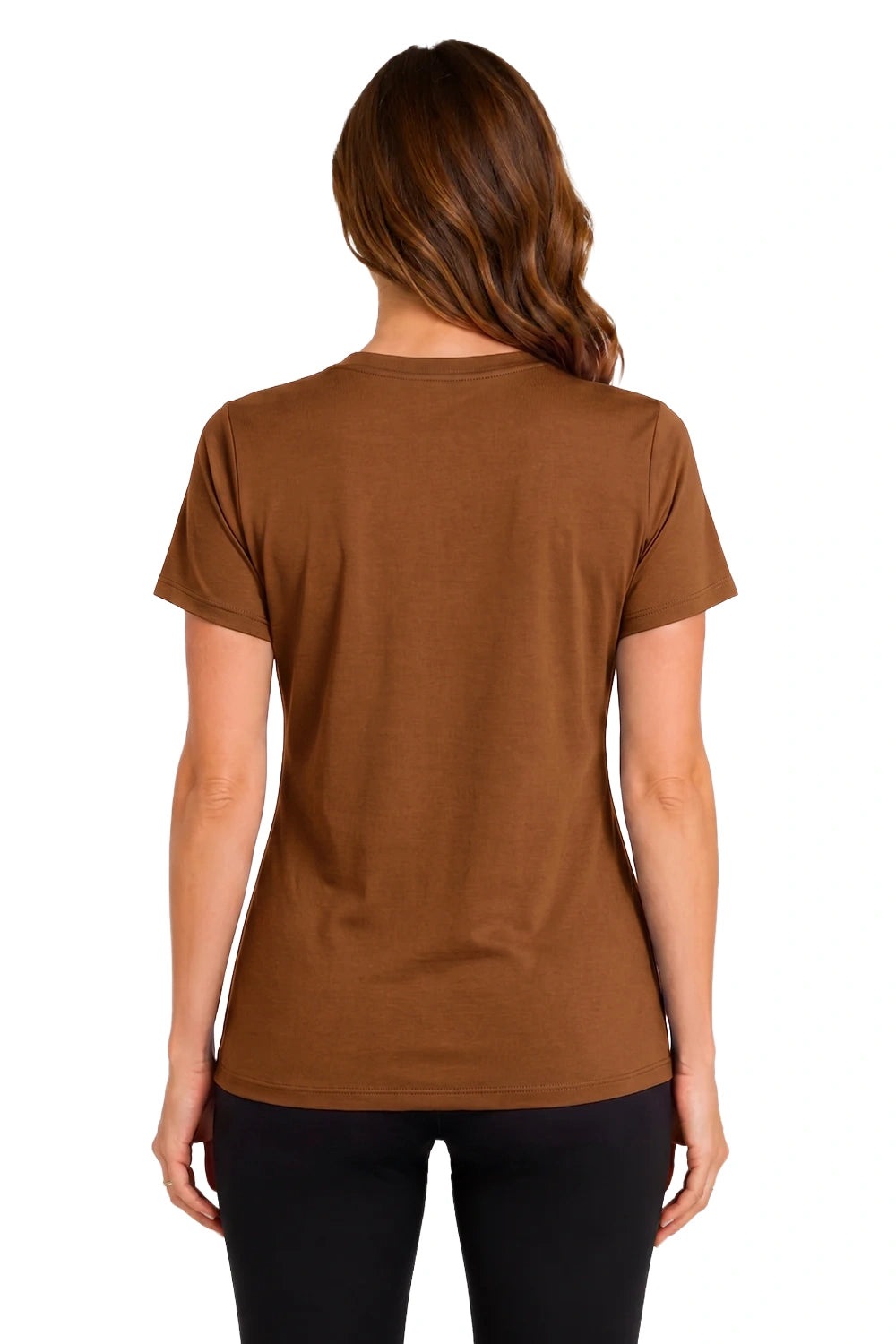 FEMME T-SHIRT COL-V MARRON