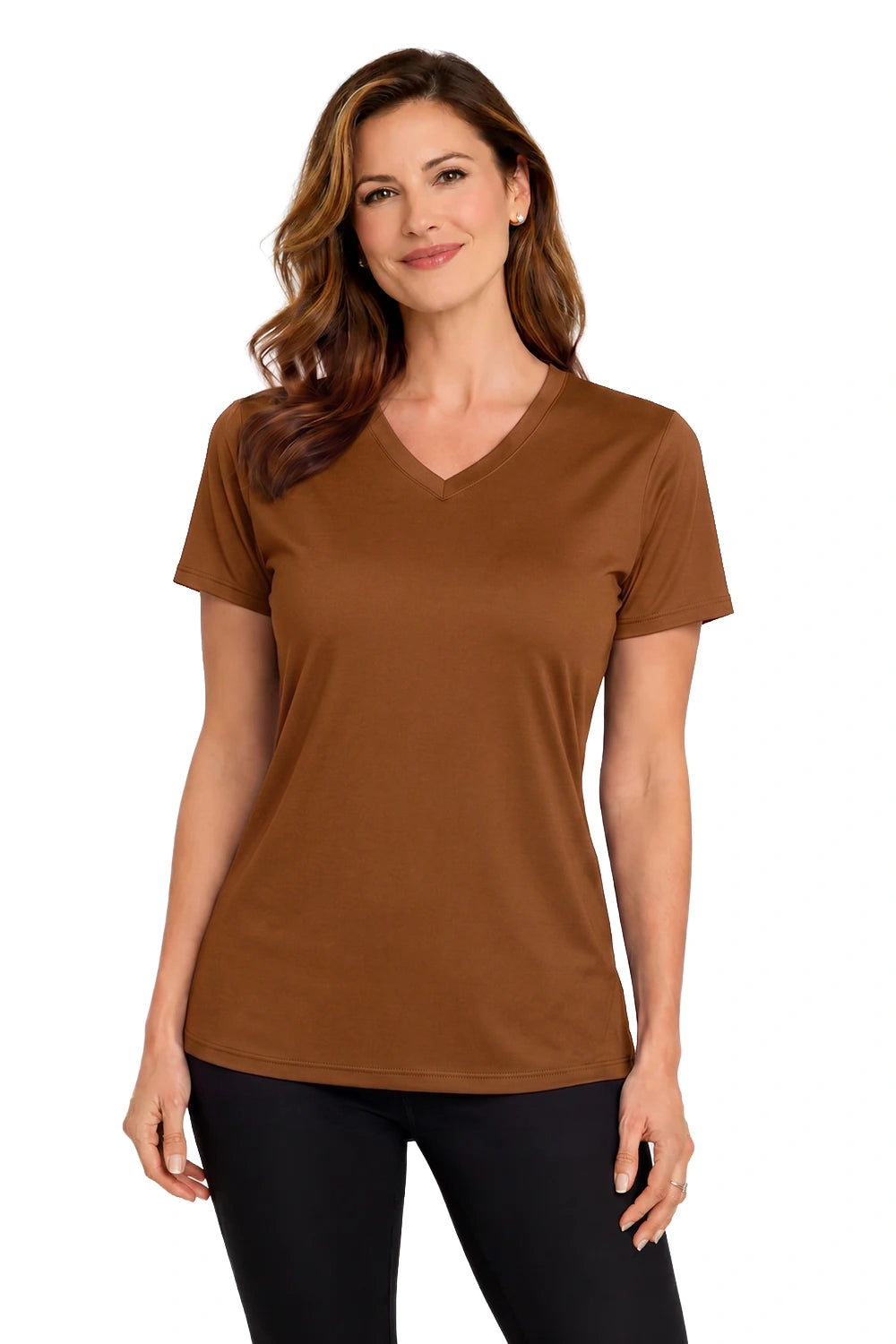 FEMME T-SHIRT COL-V MARRON