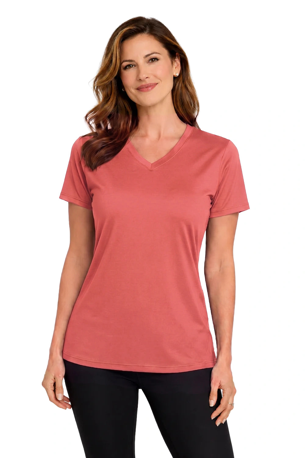 FEMME T-SHIRT COL-V ROSE