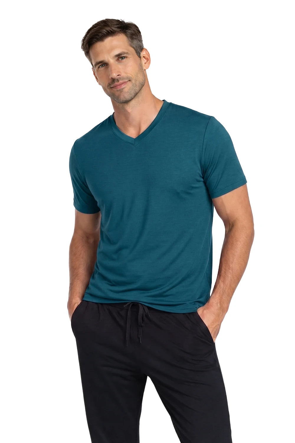 HOMME T-SHIRT COL-V BLEU CANARD