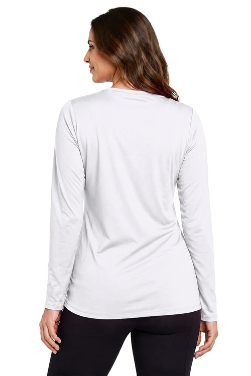 FEMME MANCHES LONGUES T-SHIRT COL-V BLANC