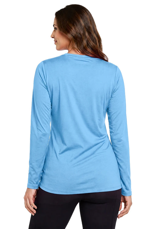 FEMME MANCHES LONGUES T-SHIRT COL-V BLEU