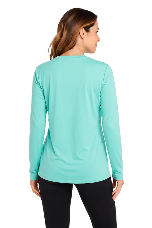 FEMME MANCHES LONGUES T-SHIRT COL-V VERT MENTHE