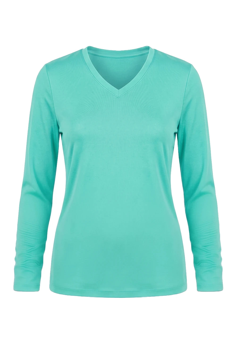 FEMME MANCHES LONGUES T-SHIRT COL-V VERT MENTHE