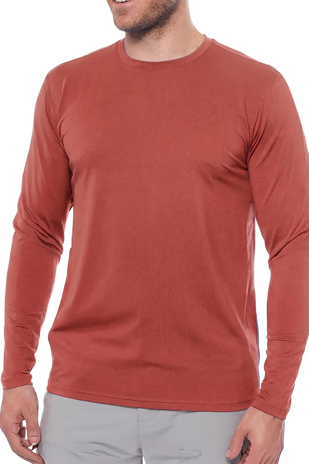 HOMME T-SHIRT MANCHES LONGUES ROUGE CORAIL