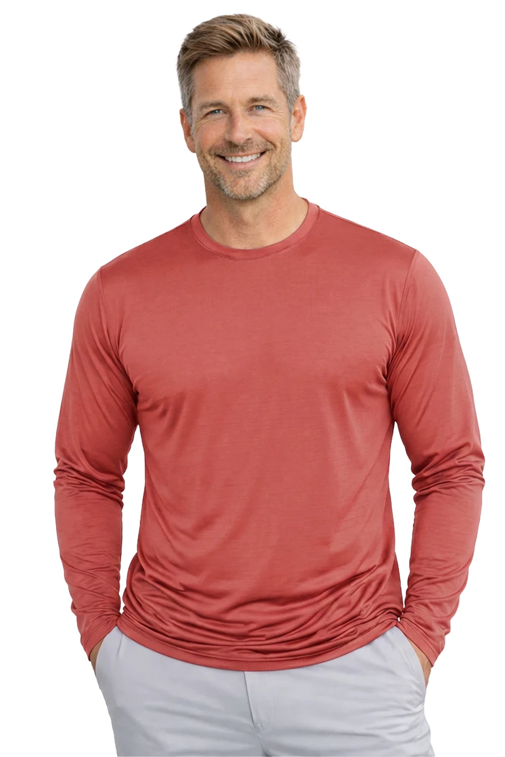 HOMME T-SHIRT MANCHES LONGUES ROUGE CORAIL